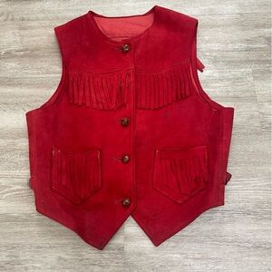Vintage MPW Trading Red Leather Fringe Vest Womens Size Medium Cowgirl Western